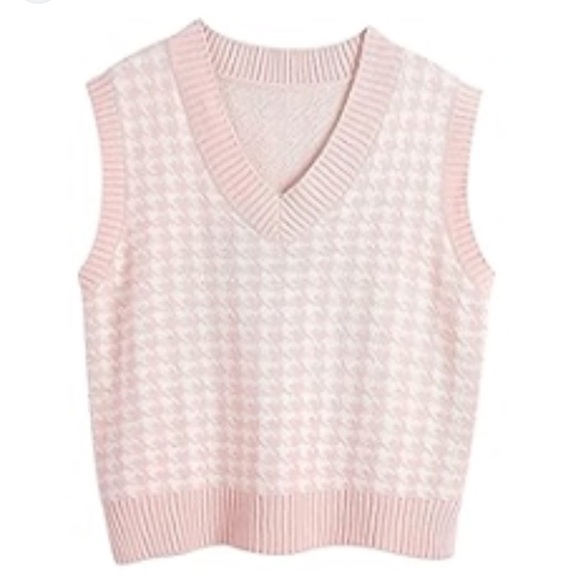 Houndstooth Knit Sweater Vest Sleeveless Loose V-Neck Small NWOT - Picture 1 of 4